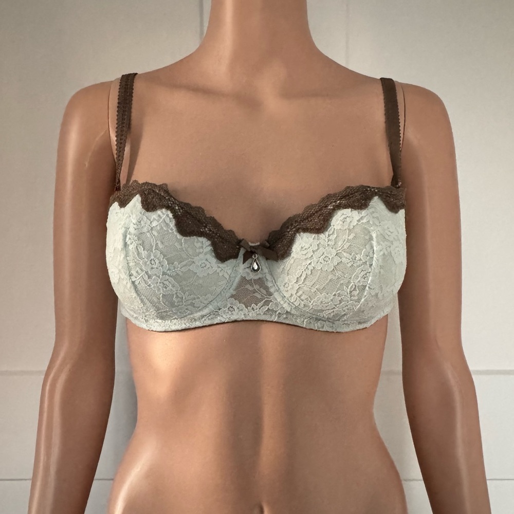 Vero Moda Intimates Underwire Light Blue Brown Lightly Padded Demi Lace Bra 34D